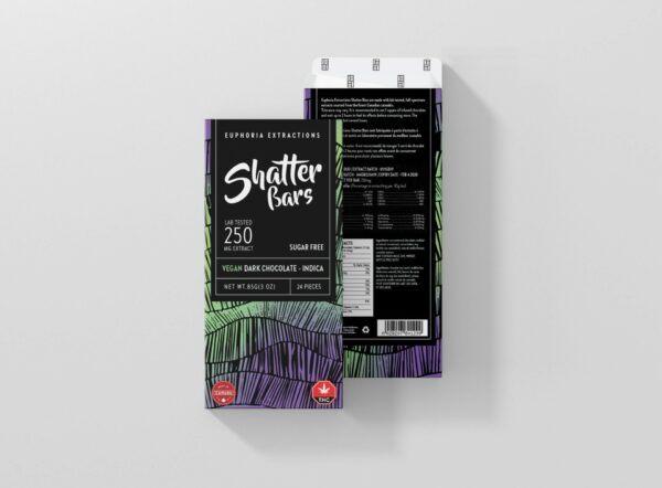 Euphoria Extractions – Shatter Bars – Vegan Dark Chocolate (Sugar Free) – Indica – 250mg THC | Weedsy Canada